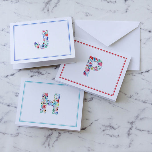 Floral Initial Card – Set of 10