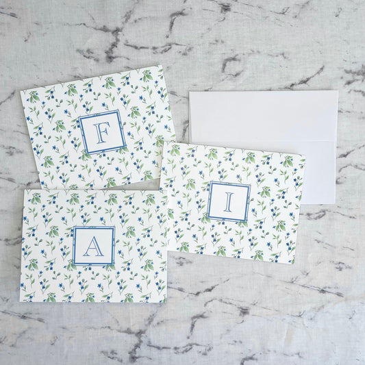 Artistic Initial cards with blue flowers