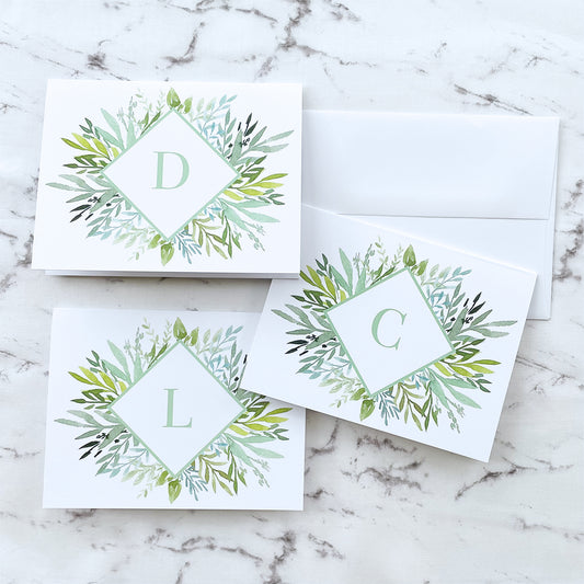 Greenery Initial Cards – Set of 10